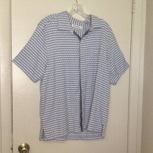 Tommy Bahama Silk Men's Button Up Short Sleeved Blue & White Shirt